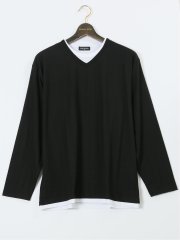 【大きいサイズ】ルイシャブロン/LOUIS CHAVLON ふくれジャガードストライプ 長袖Tシャツ