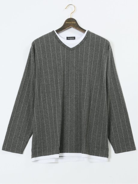 【大きいサイズ】ルイシャブロン/LOUIS CHAVLON ふくれジャガードストライプ 長袖Tシャツ