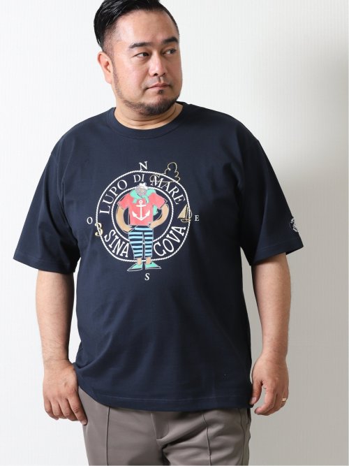 【大きいサイズ】シナコバ/SINA COVA プリントクルーネック半袖Tシャツ