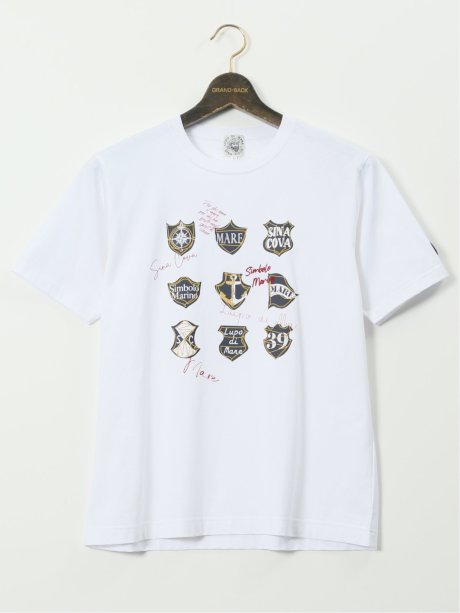 【大きいサイズ】シナコバ/SINA COVA 綿天竺 ワッペン柄 クルー 半袖 Tシャツ