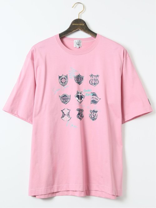 【大きいサイズ】シナコバ/SINA COVA 綿天竺 ワッペン柄 クルー 半袖 Tシャツ