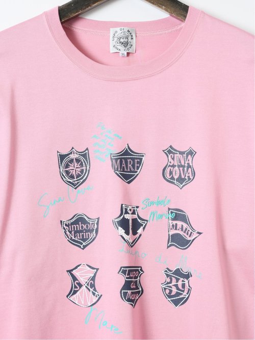 【大きいサイズ】シナコバ/SINA COVA 綿天竺 ワッペン柄 クルー 半袖 Tシャツ