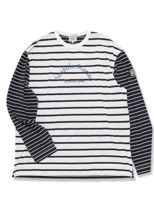 【大きいサイズ】シナコバ/SINA COVA 綿ボーダー クルーネック 長袖Tシャツ