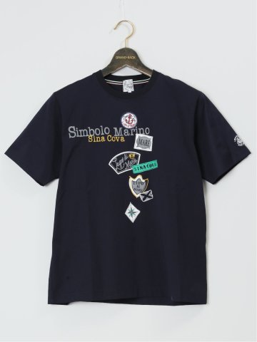 【大きいサイズ】シナコバ/SINA COVA 綿ワッペンモチーフ クルーネック半袖Tシャツ