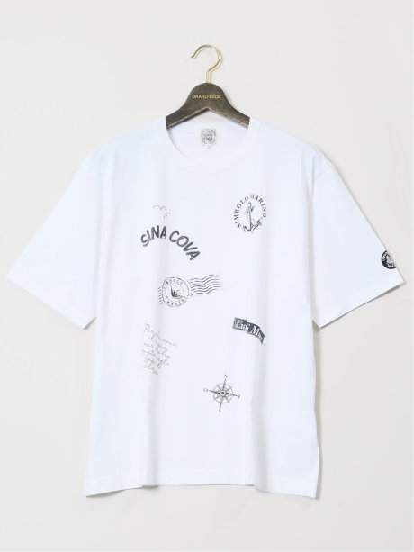 【大きいサイズ】シナコバ/SINA COVA 綿天竺 マリン クルーネック半袖Tシャツ