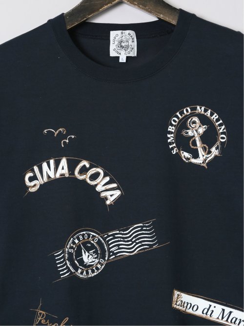 【大きいサイズ】シナコバ/SINA COVA 綿天竺 マリン クルーネック半袖Tシャツ