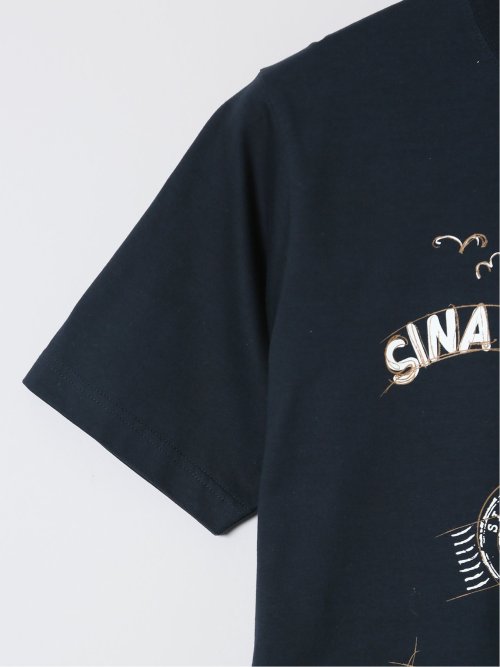 【大きいサイズ】シナコバ/SINA COVA 綿天竺 マリン クルーネック半袖Tシャツ