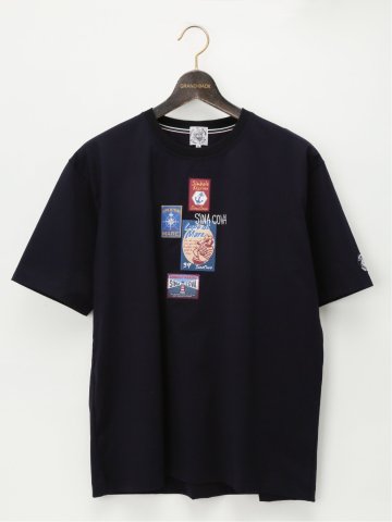 【大きいサイズ】シナコバ/SINA COVA 綿ワッペン使い クルーネック 半袖Tシャツ