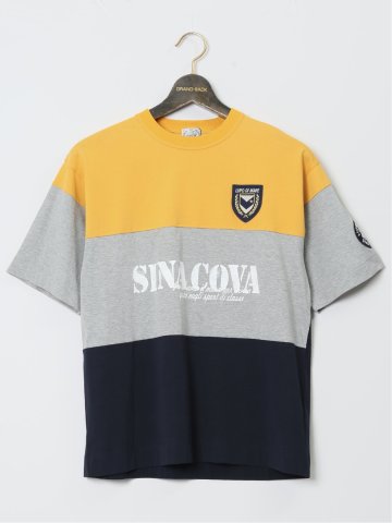 【大きいサイズ】シナコバ/SINA COVA 綿切替 クルーネック半袖Tシャツ