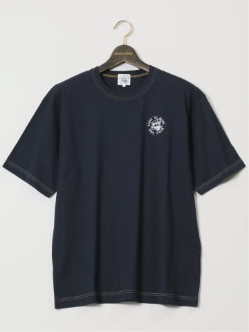 【大きいサイズ】シナコバ/SINA COVA 綿天竺 ワッペン クルーネック半袖Tシャツ