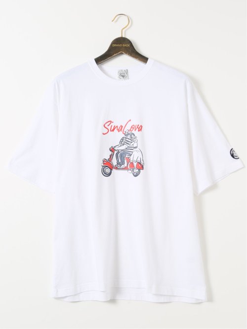 【大きいサイズ】シナコバ/SINA COVA 綿天竺 ラバープリント クルー 半袖 Tシャツ