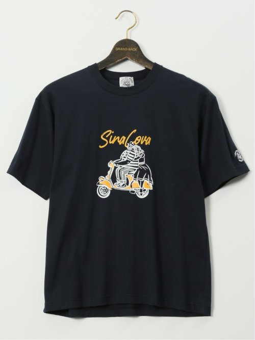 【大きいサイズ】シナコバ/SINA COVA 綿天竺 ラバープリント クルー 半袖 Tシャツ