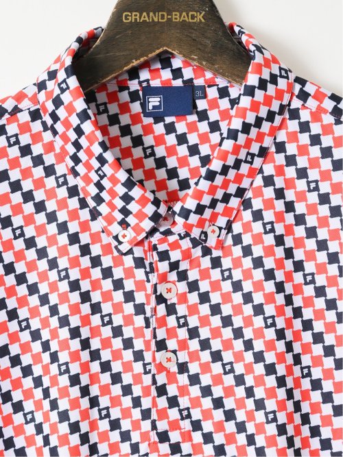 【大きいサイズ】フィラ ゴルフ/FILA GOLF チェッカーフラッグ柄 半袖 ポロシャツ