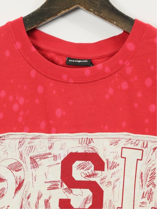 【大きいサイズ】デシグアル/Desigual 綿混ニット プリント クルーネック 半袖 Tシャツ