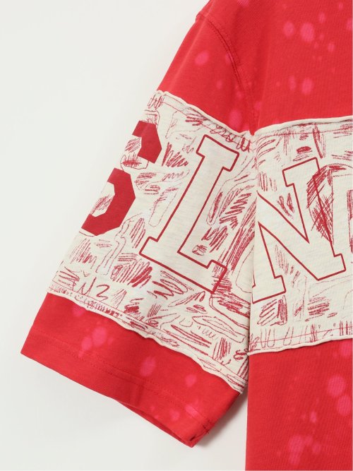 【大きいサイズ】デシグアル/Desigual 綿混ニット プリント クルーネック 半袖 Tシャツ