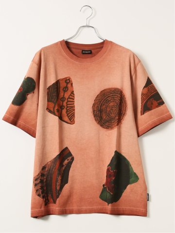 大きいサイズ デシグアル/Desigual ストレッチ 綿 ジャージー プリント クルーネック 半袖 Tシャツ メンズ
