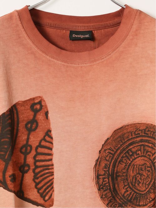 大きいサイズ デシグアル/Desigual ストレッチ 綿 ジャージー プリント クルーネック 半袖 Tシャツ メンズ