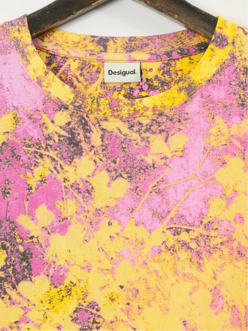 【大きいサイズ】デシグアル/Desigual 綿ストレッチ プリント クルーネック 長袖 Tシャツ