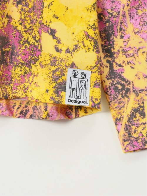 【大きいサイズ】デシグアル/Desigual 綿ストレッチ プリント クルーネック 長袖 Tシャツ