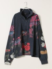 トレーナー メンズ 長袖 大きいサイズ スエット 綿 コットン ハーフジップ ハイネック ミッキー デシグアル/Desigual