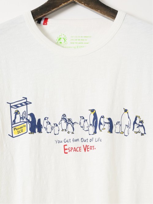 【大きいサイズ】エスパスヴェール/ESPACE VERT 綿 スラブ 天竺 ペンギン クルーネック 半袖 Ｔシャツ