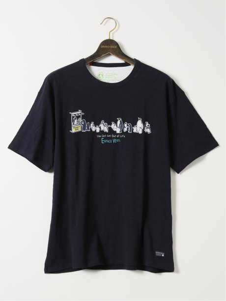 【大きいサイズ】エスパスヴェール/ESPACE VERT 綿 スラブ 天竺 ペンギン クルーネック 半袖 Ｔシャツ