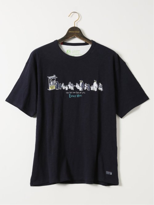 【大きいサイズ】エスパスヴェール/ESPACE VERT 綿 スラブ 天竺 ペンギン クルーネック 半袖 Ｔシャツ