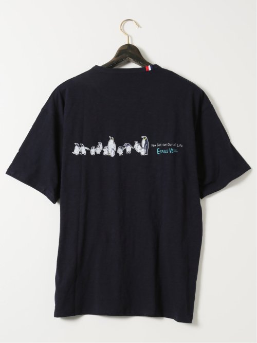 【大きいサイズ】エスパスヴェール/ESPACE VERT 綿 スラブ 天竺 ペンギン クルーネック 半袖 Ｔシャツ