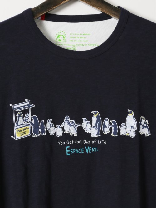 【大きいサイズ】エスパスヴェール/ESPACE VERT 綿 スラブ 天竺 ペンギン クルーネック 半袖 Ｔシャツ