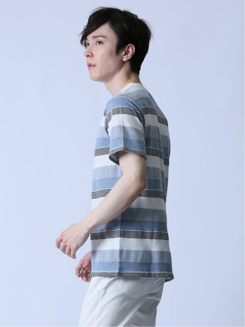 ジャガードボーダー クルーネック半袖Tシャツ