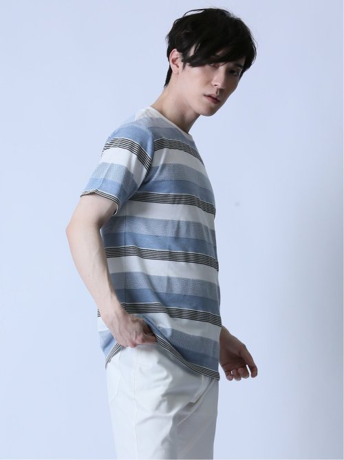 ジャガードボーダー クルーネック半袖Tシャツ