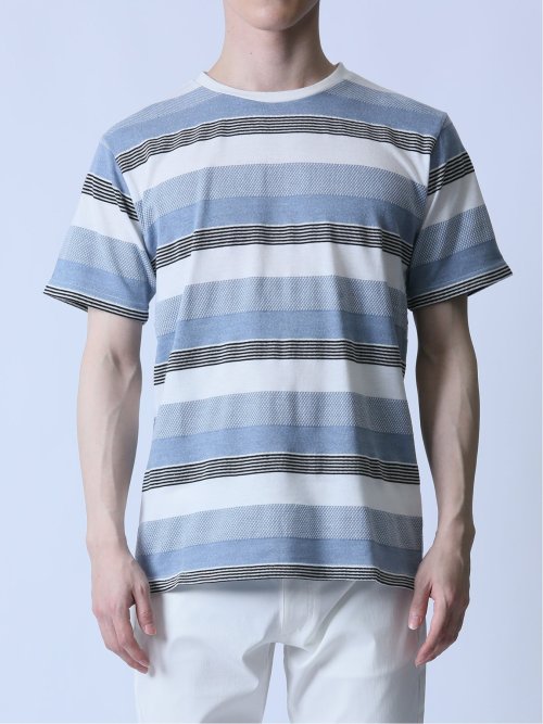 ジャガードボーダー クルーネック半袖Tシャツ