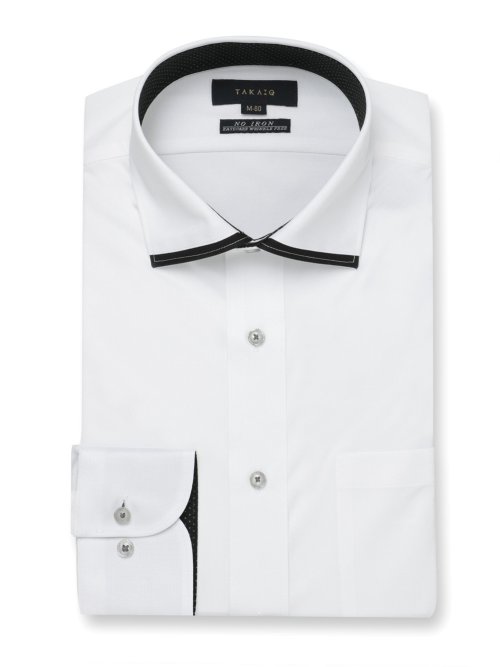 ノーアイロンストレッチ スタンダードフィット ワイドカラー長袖ニットシャツ