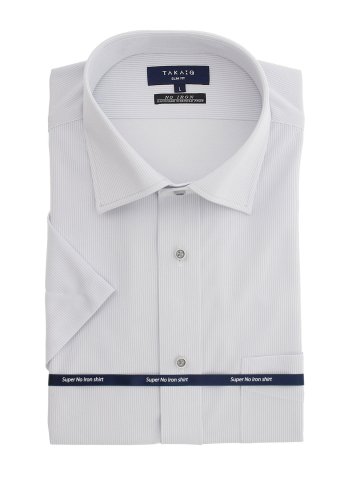 ノーアイロンストレッチ スリムフィット ワイドカラー半袖ニットシャツ