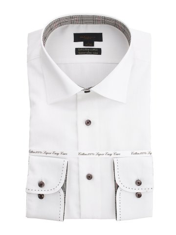 綿100% 形態安定 スリムフィット ワイドカラー長袖シャツ