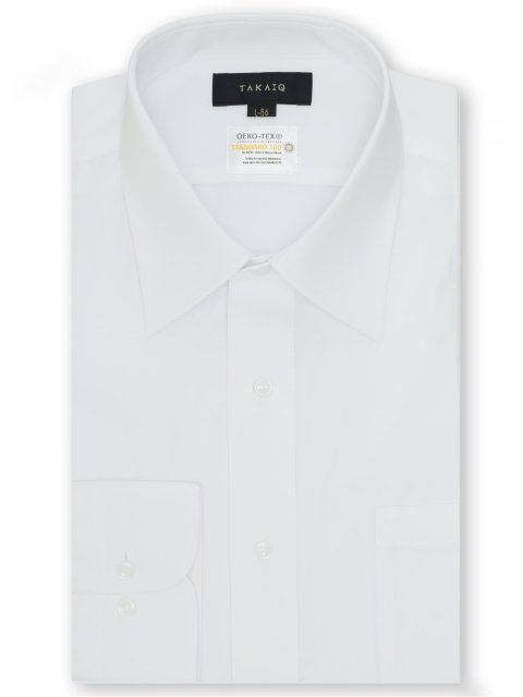 【白無地】形態安定 吸水速乾 スタンダードフィット レギュラーカラー長袖シャツ