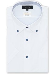 形態安定 吸水速乾 スタンダードフィット ボタンダウン半袖シャツ 白 メンズ