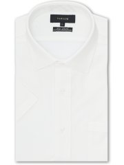 ノンアイロンストレッチ スタンダードフィット ワイドカラー半袖ニットシャツ 白 メンズ