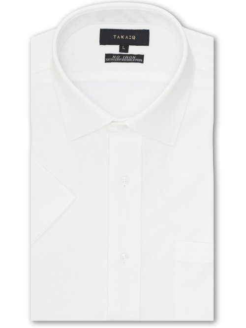 ノンアイロンストレッチ スタンダードフィット ワイドカラー半袖ニットシャツ 白 メンズ