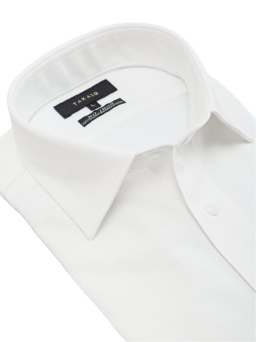 ノンアイロンストレッチ スタンダードフィット ワイドカラー半袖ニットシャツ 白 メンズ