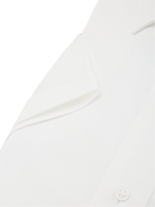 ノンアイロンストレッチ スタンダードフィット ワイドカラー半袖ニットシャツ 白 メンズ