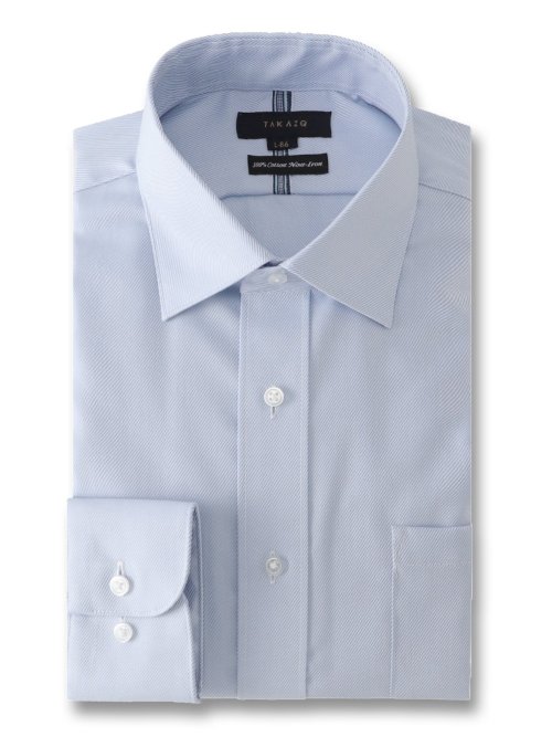 綿100% ノーアイロン スタンダードフィット ワイドカラー長袖シャツ