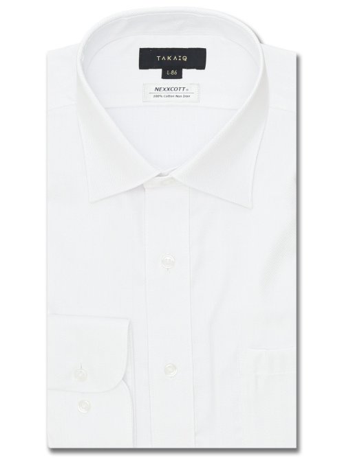 綿100% ノーアイロン スタンダードフィット ワイドカラー長袖シャツ(S