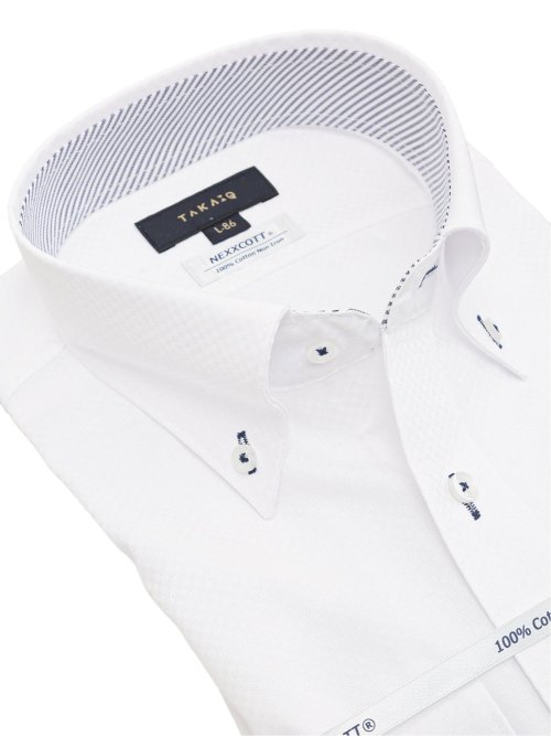 綿100% ノーアイロン スタンダードフィット ボタンダウン長袖シャツ