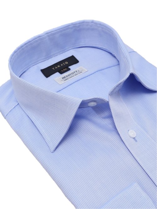 綿100% ノーアイロン スタンダードフィット ワイドカラー長袖シャツ