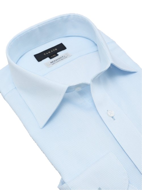 綿100% ノーアイロン スタンダードフィット ワイドカラー長袖シャツ