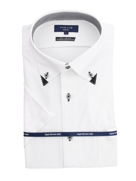 ノーアイロンストレッチ スリムフィット ボタンダウン 半袖ニットシャツ S 01白 ビジネス シャツ ブラウス Taka Q Online Shop タカキューオンラインショップ 公式通販