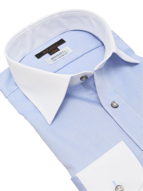 綿100% ノーアイロン スタンダードフィット ワイドカラー長袖シャツ