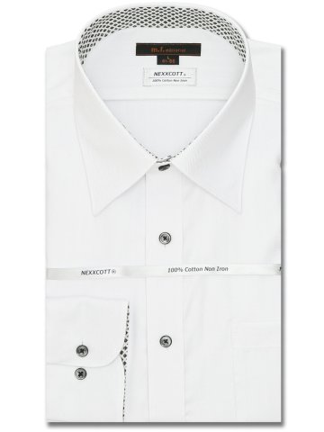 綿100% ノーアイロン スタンダードフィット レギュラーカラー長袖シャツ