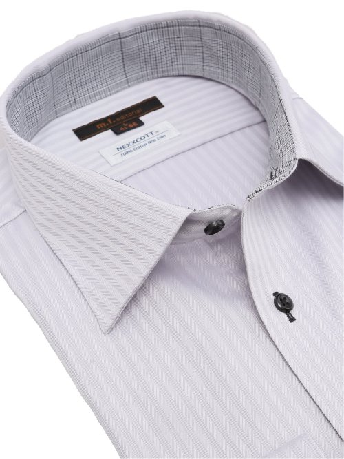 綿100% ノーアイロン スタンダードフィット ワイドカラー長袖シャツ